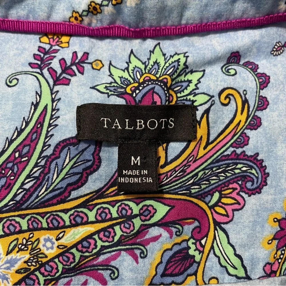 Talbots Cotton Button Front Swirly Paisley Blouse Top Women's Size M